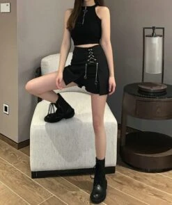 Black Skort With Chain Detail | Dami - Dreamcatcher -Amped Apparel Dami Dreamcatcher Black Skort With Chain Detail 10 600x716 1