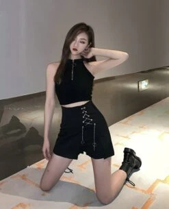 Black Skort With Chain Detail | Dami - Dreamcatcher -Amped Apparel Dami Dreamcatcher Black Skort With Chain Detail 11