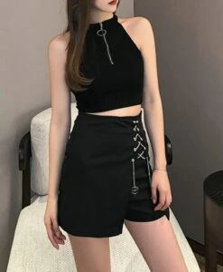 Black Skort With Chain Detail | Dami - Dreamcatcher -Amped Apparel Dami Dreamcatcher Black Skort With Chain Detail 4 600x728 1