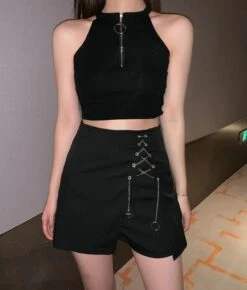 Black Skort With Chain Detail | Dami - Dreamcatcher -Amped Apparel Dami Dreamcatcher Black Skort With Chain Detail 5 600x705 1