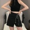 Black Skort With Chain Detail | Dami - Dreamcatcher -Amped Apparel Dami Dreamcatcher Black Skort With Chain Detail 6 600x657 1