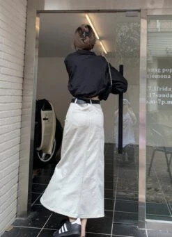 Beige Denim Mermaid Midi Skirt | Danielle - NewJeans -Amped Apparel Danielle NewJeans Beige Denim Mermaid Midi Skirt 8