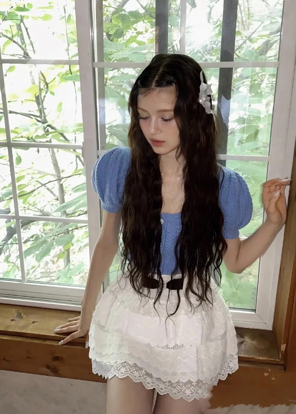 Blue Puff Sleeve Knitted Top | Danielle - NewJeans 9 Blue Puff Sleeve Knitted Top | Danielle - NewJeans - Image 7