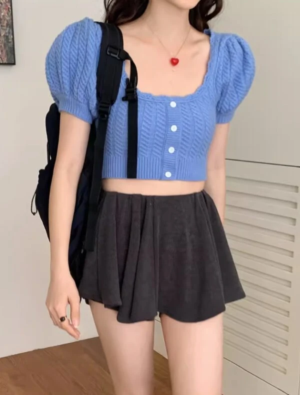 Blue Puff Sleeve Knitted Top | Danielle - NewJeans 3 Blue Puff Sleeve Knitted Top | Danielle - NewJeans