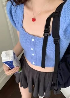 Blue Puff Sleeve Knitted Top | Danielle - NewJeans 14 Blue Puff Sleeve Knitted Top | Danielle - NewJeans -Amped Apparel Danielle NewJeans Blue Puff Sleeve Knitted Top 2 600x832 1