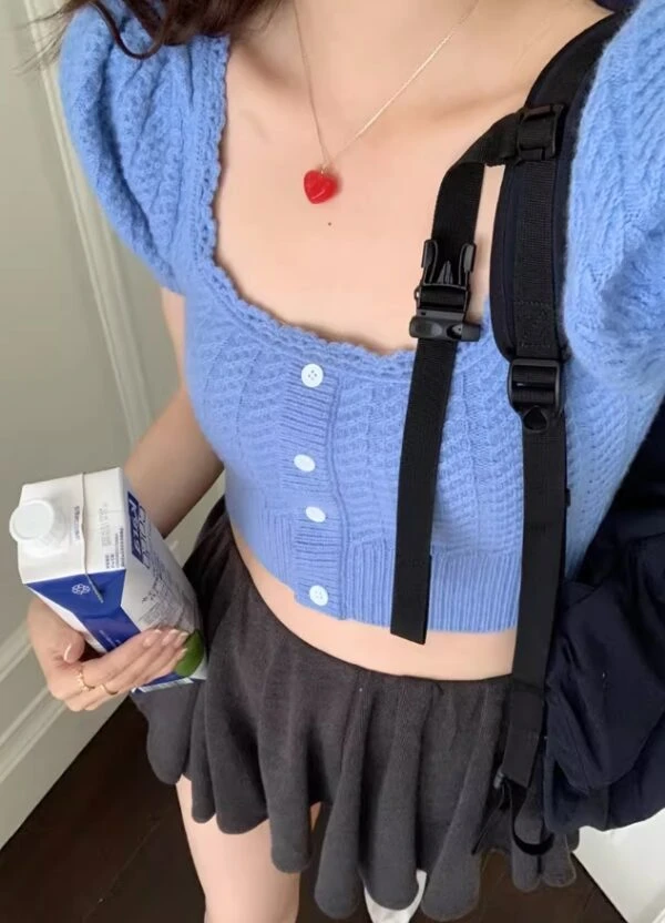 Blue Puff Sleeve Knitted Top | Danielle - NewJeans 8 Blue Puff Sleeve Knitted Top | Danielle - NewJeans - Image 6