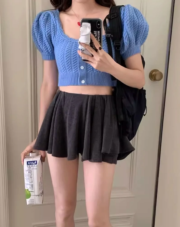 Blue Puff Sleeve Knitted Top | Danielle - NewJeans 7 Blue Puff Sleeve Knitted Top | Danielle - NewJeans - Image 5