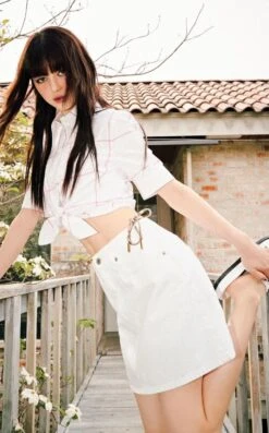 White Denim Mini Skirt | Danielle - NewJeans -Amped Apparel Danielle NewJeans White Denim Mini Skirt 1