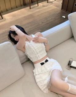 White Layered Lace Skirt With Bow | Danielle - NewJeans