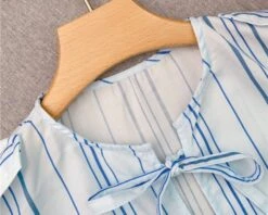 White Striped Peplum Blouse | Danielle - NewJeans -Amped Apparel Danielle NewJeans White Striped Peplum Blouse 3 600x480 1