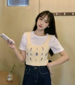 White Floral Embroidered Knitted Crop Top | E:U - Everglow -Amped Apparel EU Everglow Floral Embroidered White Knitted Top 1 600x680 1