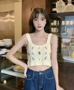 White Floral Embroidered Knitted Crop Top | E:U - Everglow -Amped Apparel EU Everglow Floral Embroidered White Knitted Top 14 600x724 1