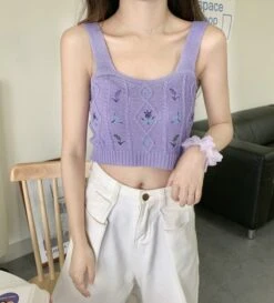 White Floral Embroidered Knitted Crop Top | E:U - Everglow -Amped Apparel EU Everglow Floral Embroidered White Knitted Top 18 600x663 1