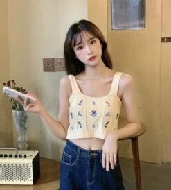 White Floral Embroidered Knitted Crop Top | E:U - Everglow -Amped Apparel EU Everglow Floral Embroidered White Knitted Top 20 600x665 1