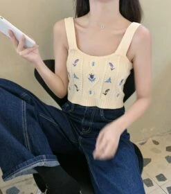 White Floral Embroidered Knitted Crop Top | E:U - Everglow -Amped Apparel EU Everglow Floral Embroidered White Knitted Top 21 600x680 1