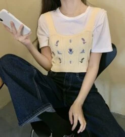 White Floral Embroidered Knitted Crop Top | E:U - Everglow -Amped Apparel EU Everglow Floral Embroidered White Knitted Top 22 600x659 1