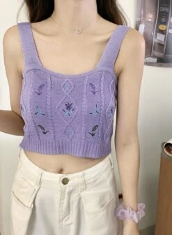 White Floral Embroidered Knitted Crop Top | E:U - Everglow -Amped Apparel EU Everglow Floral Embroidered White Knitted Top 25 600x815 1