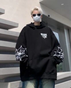 Black Spider Web Printed Hoodie | Felix - Stray Kids -Amped Apparel Felix Stray Kids Black Spider Web Printed Hoodie 12 600x737 1