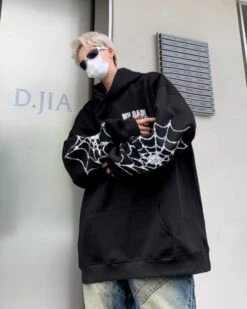 Black Spider Web Printed Hoodie | Felix - Stray Kids -Amped Apparel Felix Stray Kids Black Spider Web Printed Hoodie 14