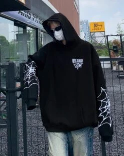 Black Spider Web Printed Hoodie | Felix - Stray Kids -Amped Apparel Felix Stray Kids Black Spider Web Printed Hoodie 15