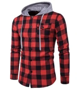 Red Checkered Hooded Shirt | Felix - Stray Kids