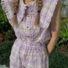 Lilac Plaid Short | Giselle - Aespa -Amped Apparel Giselle Aespa Lilac Plaid Short 5