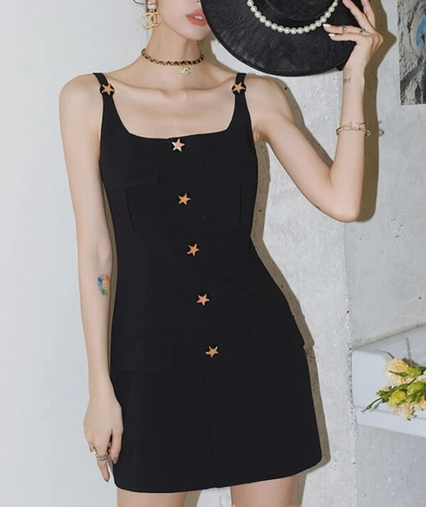 Black Star Buttoned Dress | Giselle - Aespa 4 Black Star Buttoned Dress | Giselle - Aespa - Image 2