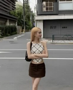 White Plaid Triangle Top | Giselle - Aespa 10 White Plaid Triangle Top | Giselle - Aespa -Amped Apparel Giselle Aespa White Plaid Triangle Top 2 600x740 1