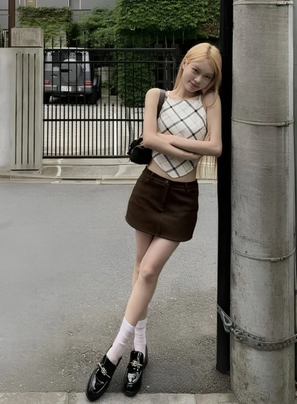 White Plaid Triangle Top | Giselle - Aespa 4 White Plaid Triangle Top | Giselle - Aespa - Image 2