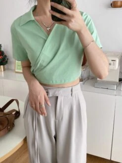 Green Collared Wrap Crop Top | Jennie - BlackPink -Amped Apparel Green Collared Wrap Crop Top Jennie BlackPink 3 600x801 1