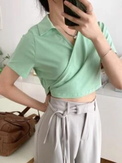 Green Collared Wrap Crop Top | Jennie - BlackPink -Amped Apparel Green Collared Wrap Crop Top Jennie BlackPink 4 600x802 1
