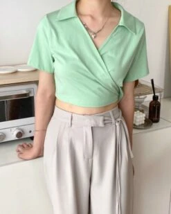 Green Collared Wrap Crop Top | Jennie - BlackPink