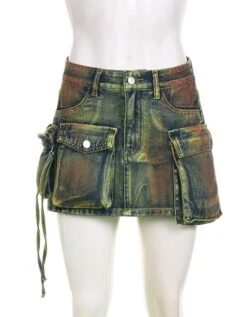 Green Gradient Multi-Pocket Denim Skirt | Yeji - ITZY