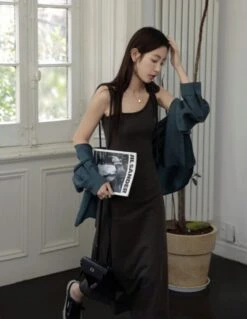 Grey Asymmetrical Lace Strap Dress | Ningning - Aespa -Amped Apparel Grey Asymmetrical Lace Strap Dress Ningning Aespa 4 600x775 1