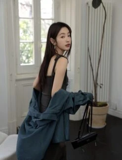 Grey Asymmetrical Lace Strap Dress | Ningning - Aespa -Amped Apparel Grey Asymmetrical Lace Strap Dress Ningning Aespa 5 600x783 1