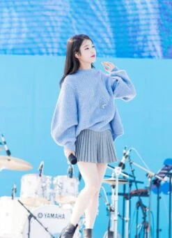 Grey Knitted Fine Pleats Skirt | IU -Amped Apparel Grey Knitted Fine Pleats Skirt IU 2 600x829 1