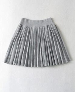 Grey Knitted Fine Pleats Skirt | IU
