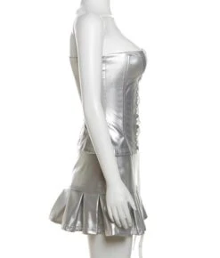 Grey Metallic Lace-Up Tube Top | Lisa - BlackPink -Amped Apparel Grey Metallic Lace Up Tube Top Lisa BlackPink 3 600x705 1