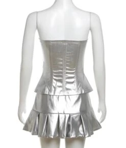 Grey Metallic Lace-Up Tube Top | Lisa - BlackPink -Amped Apparel Grey Metallic Lace Up Tube Top Lisa BlackPink 4 600x706 1