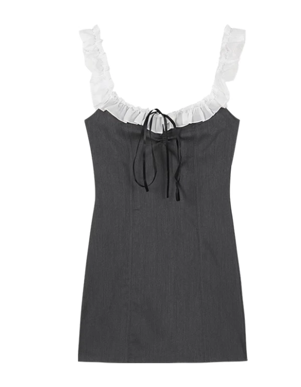 Grey Ruffled Neckline Dress | Miyeon - (G)I-DLE 8 Grey Ruffled Neckline Dress | Miyeon - (G)I-DLE - Image 6