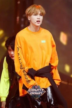 Orange Letter Printed Sweatshirt | Haechan - NCT 17 Orange Letter Printed Sweatshirt | Haechan - NCT -Amped Apparel Haechan NCT Orange Letter Printed Sweater Shirt 1
