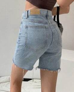 Blue Raw Edge Denim Shorts | Haerin - NewJeans -Amped Apparel Haerin NewJeans Blue Raw Edge Denim Shorts 7