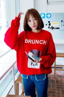 Red Brunch Sweatshirt | Hani - EXID -Amped Apparel Hani Brunch Sweater inspiration 2