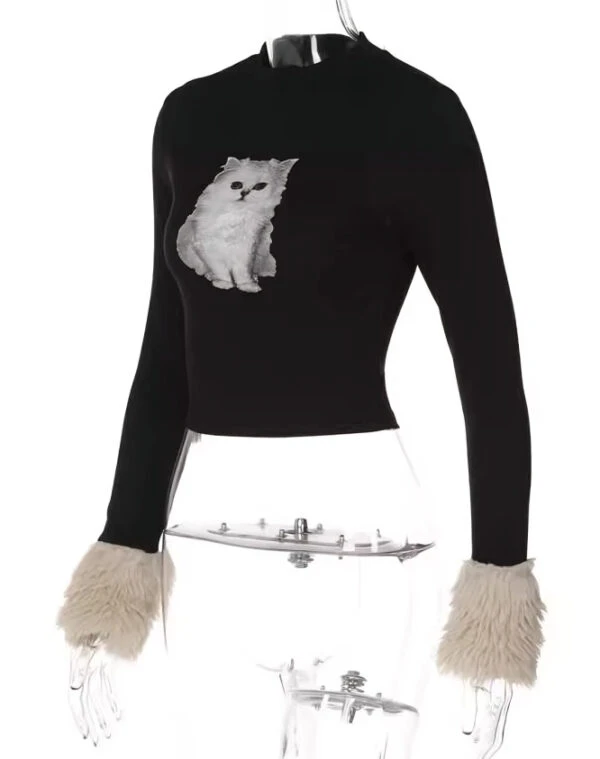 Black Cat Print Long Sleeve Top | Hanni - NewJeans 5 Black Cat Print Long Sleeve Top | Hanni - NewJeans - Image 3