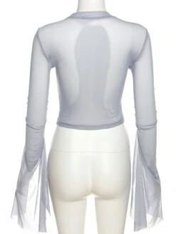 Blue Beaded Cross Mesh Top | Hanni - NewJeans -Amped Apparel Hanni NewJeans Blue Beaded Cross Mesh Top 5