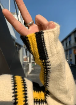 Beige Colorblock Stripe Patterned Hoodie | Hongjoong - ATEEZ -Amped Apparel Hongjoong ATEEZ Colorblock Stripe Patterned Hoodie 4