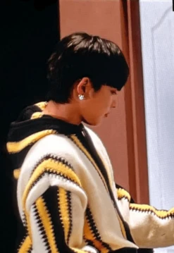 Beige Colorblock Stripe Patterned Hoodie | Hongjoong - ATEEZ -Amped Apparel Hongjoong ATEEZ Colorblock Stripe Patterned Hoodie 5