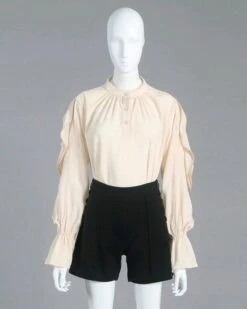 Beige Lace-Trimmed Long Sleeve Blouse | Hyuna