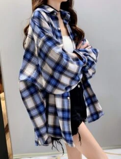 Loose Plaid Long-Sleeved Shirt | Hyunjin - Loona -Amped Apparel Hyunjin Loona Loose Plaid Long Sleeved Shirt pc 10