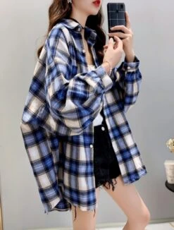 Loose Plaid Long-Sleeved Shirt | Hyunjin - Loona -Amped Apparel Hyunjin Loona Loose Plaid Long Sleeved Shirt pc 11